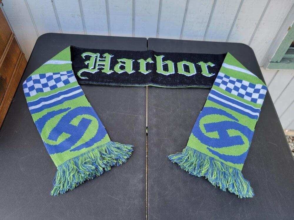 Harbor Soccer Supporters Scarf Blue Green Knit Fringe est. 1923 Made in England